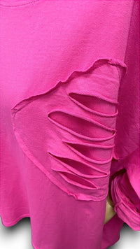 HELGA MAY_RIPPED COTTON SWEATER HOT PINK _ RIPPED COTTON SWEATER HOT PINK _ Ebony Boutique NZ