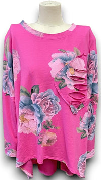 HELGA MAY_RIPPED COTTON SWEATER OMBRE PEONY HOT PINK _ RIPPED COTTON SWEATER OMBRE PEONY HOT PINK _ Ebony Boutique NZ