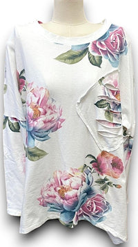 HELGA MAY_RIPPED COTTON SWEATER OMBRE PEONY WHITE _ RIPPED COTTON SWEATER OMBRE PEONY WHITE _ Ebony Boutique NZ