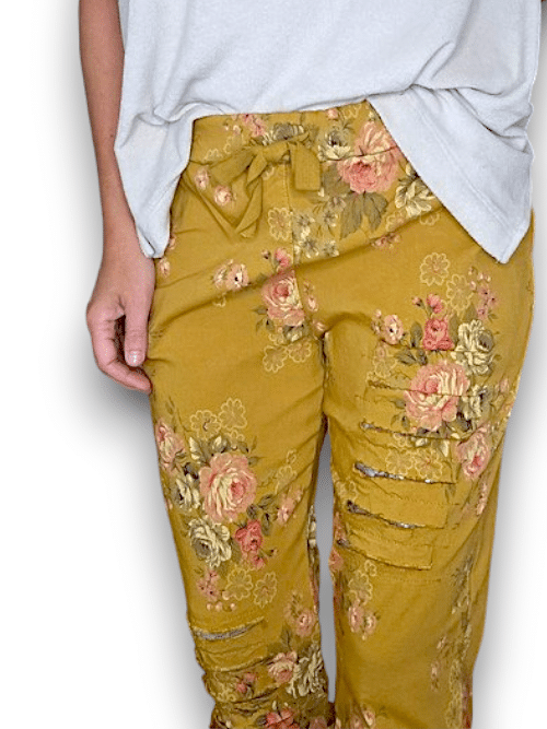 HELGA MAY_RIPPED PANTS LINEN HIGH TEA MUSTARD _ RIPPED PANTS LINEN HIGH TEA MUSTARD _ Ebony Boutique NZ