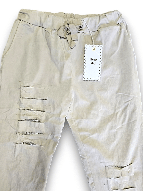 HELGA MAY_RIPPED PANTS LINEN LIGHT BEIGE _ RIPPED PANTS LINEN LIGHT BEIGE _ Ebony Boutique NZ