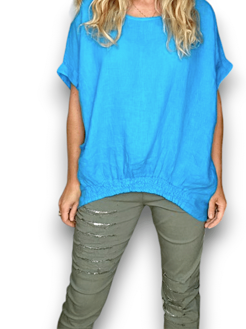 HELGA MAY_RIVER TEE LINEN DARK TURQUOISE _ RIVER TEE LINEN DARK TURQUOISE _ Ebony Boutique NZ