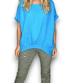 HELGA MAY_RIVER TEE LINEN DARK TURQUOISE _ RIVER TEE LINEN DARK TURQUOISE _ Ebony Boutique NZ