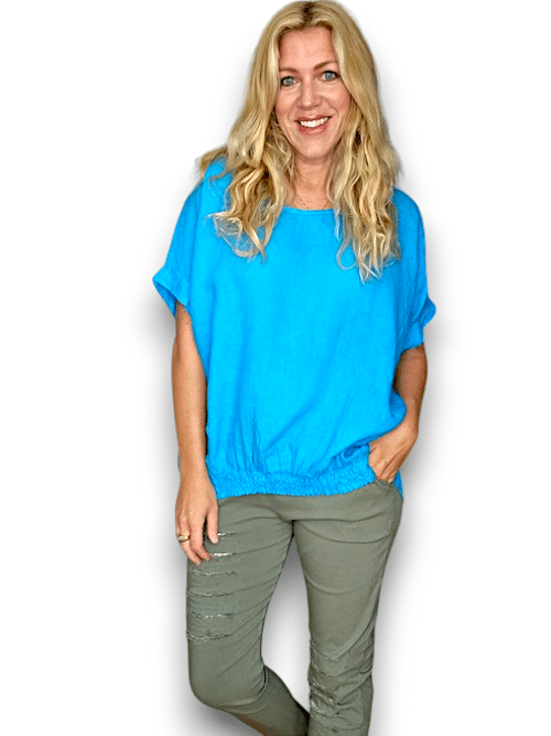 HELGA MAY_RIVER TEE LINEN DARK TURQUOISE _ RIVER TEE LINEN DARK TURQUOISE _ Ebony Boutique NZ