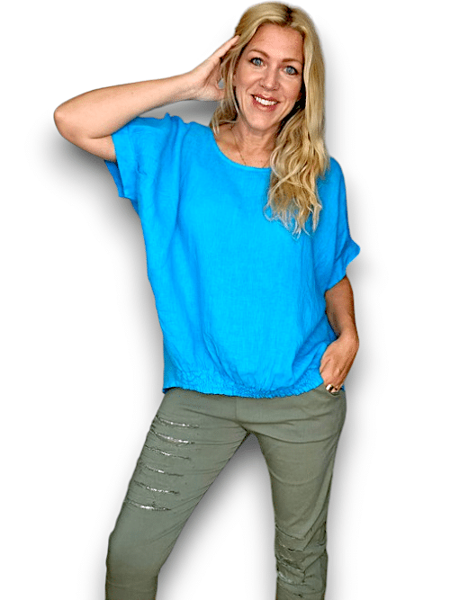 HELGA MAY_RIVER TEE LINEN DARK TURQUOISE _ RIVER TEE LINEN DARK TURQUOISE _ Ebony Boutique NZ