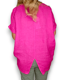 HELGA MAY_RIVER TEE LINEN HOT PINK _ RIVER TEE LINEN HOT PINK _ Ebony Boutique NZ