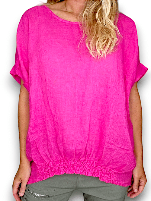 HELGA MAY_RIVER TEE LINEN HOT PINK _ RIVER TEE LINEN HOT PINK _ Ebony Boutique NZ