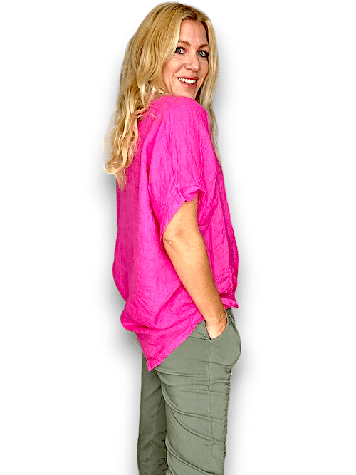 HELGA MAY_RIVER TEE LINEN HOT PINK _ RIVER TEE LINEN HOT PINK _ Ebony Boutique NZ