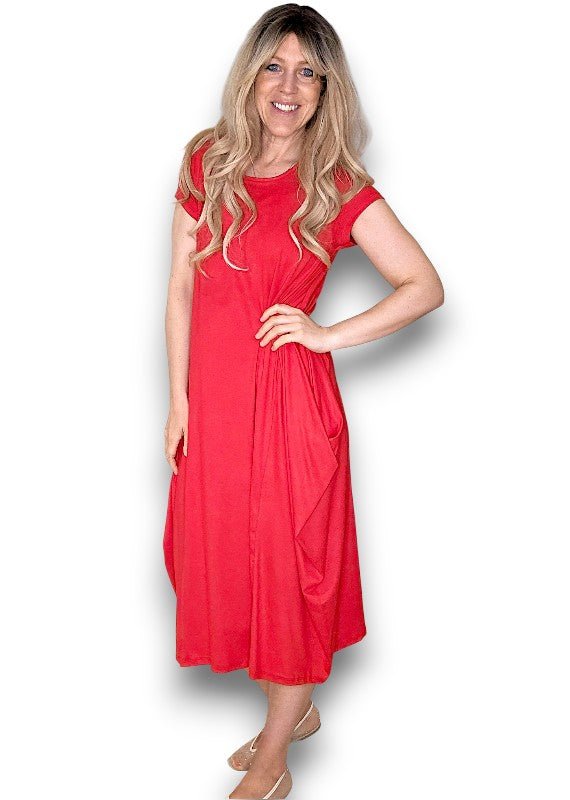 HELGA MAY_SAMBA VISCOSE DRESS RED _ SAMBA VISCOSE DRESS RED _ Ebony Boutique NZ