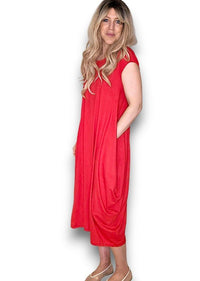 HELGA MAY_SAMBA VISCOSE DRESS RED _ SAMBA VISCOSE DRESS RED _ Ebony Boutique NZ