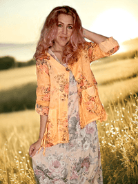 HELGA MAY_SEQUIN PKT LINEN JACKET SCARLETT ROSE NEON ORANGE _ SEQUIN PKT LINEN JACKET SCARLETT ROSE NEON ORANGE _ Ebony Boutique NZ