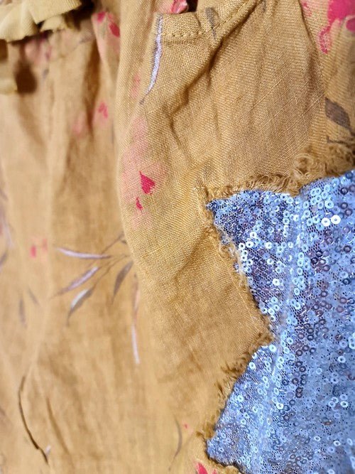 HELGA MAY_SEQUIN STAR PANTS LINEN AIKA ROSE MUSTARD _ SEQUIN STAR PANTS LINEN AIKA ROSE MUSTARD _ Ebony Boutique NZ