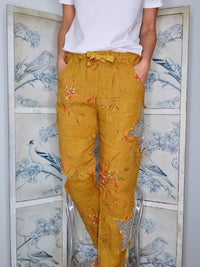HELGA MAY_SEQUIN STAR PANTS LINEN AIKA ROSE MUSTARD _ SEQUIN STAR PANTS LINEN AIKA ROSE MUSTARD _ Ebony Boutique NZ