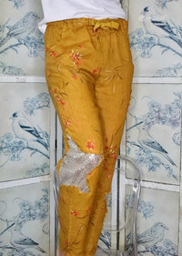 HELGA MAY_SEQUIN STAR PANTS LINEN AIKA ROSE MUSTARD _ SEQUIN STAR PANTS LINEN AIKA ROSE MUSTARD _ Ebony Boutique NZ