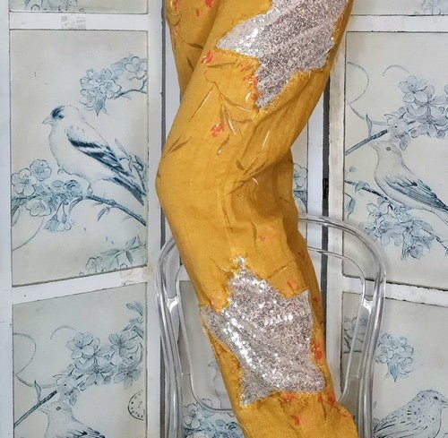HELGA MAY_SEQUIN STAR PANTS LINEN AIKA ROSE MUSTARD _ SEQUIN STAR PANTS LINEN AIKA ROSE MUSTARD _ Ebony Boutique NZ