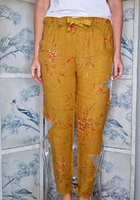 HELGA MAY_SEQUIN STAR PANTS LINEN AIKA ROSE MUSTARD _ SEQUIN STAR PANTS LINEN AIKA ROSE MUSTARD _ Ebony Boutique NZ