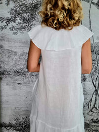 HELGA MAY_STELLA FRILL DRESS LINEN WHITE _ STELLA FRILL DRESS LINEN WHITE _ Ebony Boutique NZ