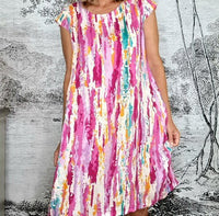 HELGA MAY_TIFFANY DRESS LINEN RAINBOW HOT PINK _ TIFFANY DRESS LINEN RAINBOW HOT PINK _ Ebony Boutique NZ