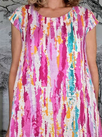 HELGA MAY_TIFFANY DRESS LINEN RAINBOW HOT PINK _ TIFFANY DRESS LINEN RAINBOW HOT PINK _ Ebony Boutique NZ