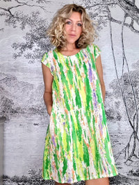 HELGA MAY_TIFFANY DRESS LINEN RAINBOW LIME _ TIFFANY DRESS LINEN RAINBOW LIME _ Ebony Boutique NZ