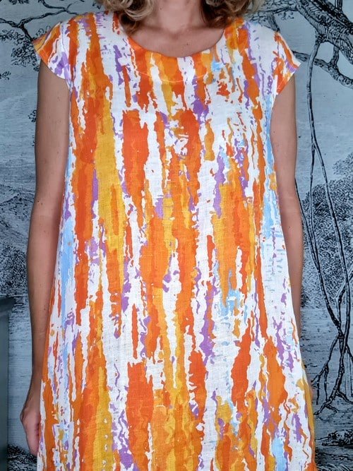 HELGA MAY_TIFFANY DRESS LINEN RAINBOW ORANGE _ TIFFANY DRESS LINEN RAINBOW ORANGE _ Ebony Boutique NZ
