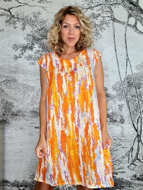 HELGA MAY_TIFFANY DRESS LINEN RAINBOW ORANGE _ TIFFANY DRESS LINEN RAINBOW ORANGE _ Ebony Boutique NZ