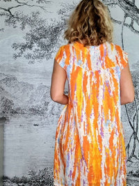 HELGA MAY_TIFFANY DRESS LINEN RAINBOW ORANGE _ TIFFANY DRESS LINEN RAINBOW ORANGE _ Ebony Boutique NZ