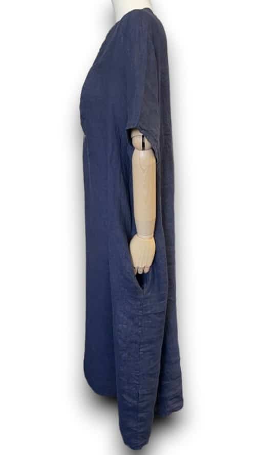 HELGA MAY_V - NECK MAXI DRESS WITH BUTTONS LINEN NAVY _ V - NECK MAXI DRESS WITH BUTTONS LINEN NAVY _ Ebony Boutique NZ