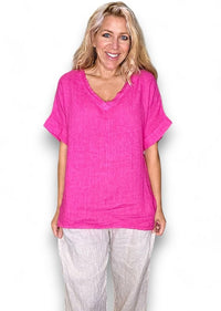 HELGA MAY_V NECK MIRANDA TEE HOT PINK _ V NECK MIRANDA TEE HOT PINK _ Ebony Boutique NZ