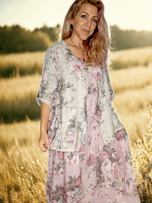 SEQUIN PKT LINEN JACKET SCARLETT ROSE BEIGE