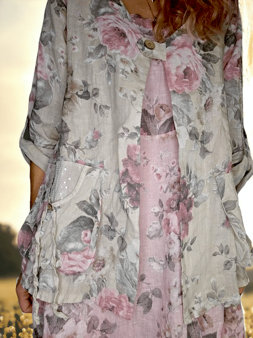 SEQUIN PKT LINEN JACKET SCARLETT ROSE BEIGE