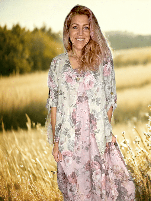 SEQUIN PKT LINEN JACKET SCARLETT ROSE BEIGE