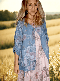 SEQUIN PKT LINEN JACKET SCARLETT ROSE PETROL
