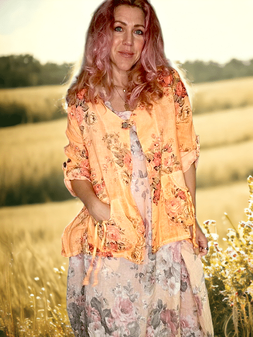 SEQUIN PKT LINEN JACKET SCARLETT ROSE NEON ORANGE