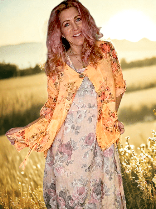 SEQUIN PKT LINEN JACKET SCARLETT ROSE NEON ORANGE