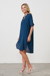 SEERSUCKER DRESS COLLAR AND CURVE HEM