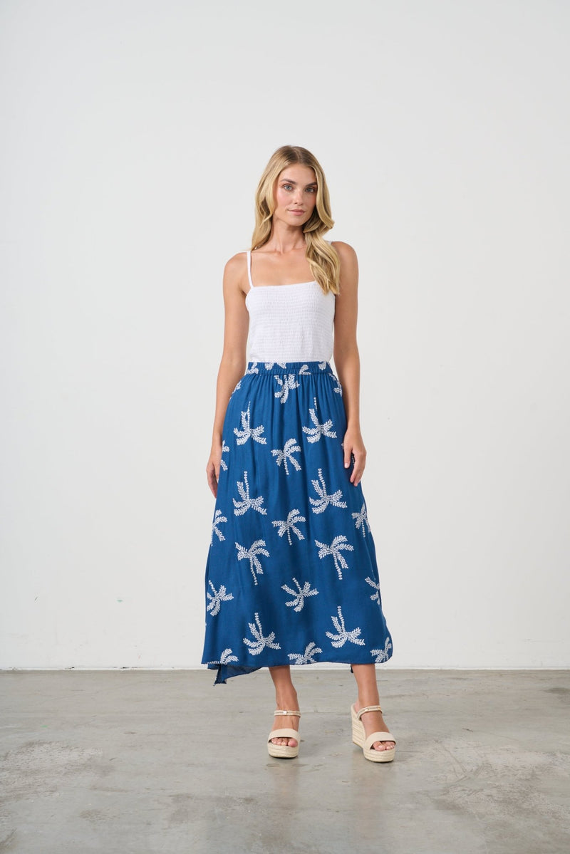 HOLMES AND FALLON_ELASTIC WAIST SKIRT PALMS PRINT _ ELASTIC WAIST SKIRT PALMS PRINT _ Ebony Boutique NZ