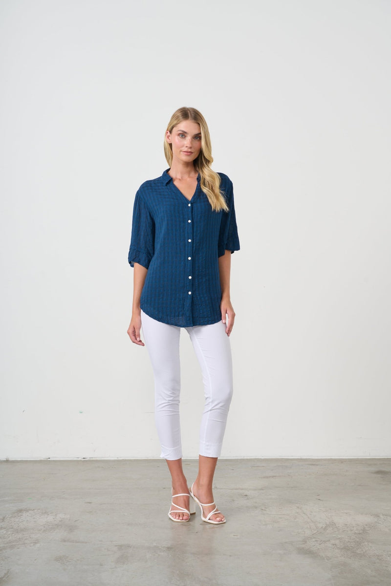 HOLMES AND FALLON_SEERSUCKER SHIRT SIDE POCKETS OXFORD BLUE _ SEERSUCKER SHIRT SIDE POCKETS OXFORD BLUE _ Ebony Boutique NZ