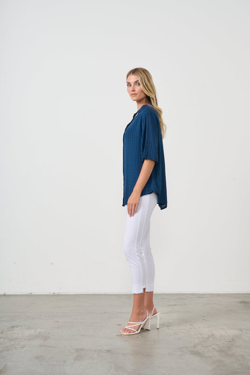 HOLMES AND FALLON_SEERSUCKER SHIRT SIDE POCKETS OXFORD BLUE _ SEERSUCKER SHIRT SIDE POCKETS OXFORD BLUE _ Ebony Boutique NZ