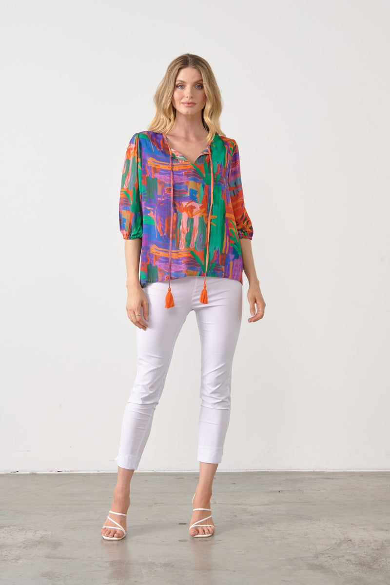 HOLMES AND FALLON_SUMMER CARNIVAL BLOUSE WITH TASSLE _ SUMMER CARNIVAL BLOUSE WITH TASSLE _ Ebony Boutique NZ