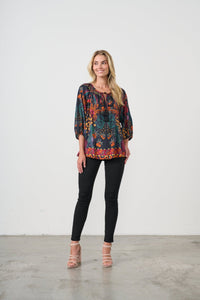 HOLMES AND FALLON_TIE NECK BLOUSE TROPICAL PRINT _ TIE NECK BLOUSE TROPICAL PRINT _ Ebony Boutique NZ
