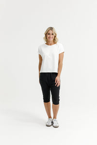 HOME - LEE_3/4 APARTMENT PANT BLACK WITH WHITE PRINT _ 3/4 APARTMENT PANT BLACK WITH WHITE PRINT _ Ebony Boutique NZ