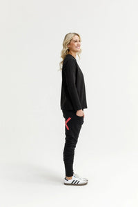 ALPINE APARTMENT PANTS BLACK WITH CORAL X_by_HOME LEE_women's_in_New Zealand_ ALPINE APARTMENT PANTS BLACK WITH CORAL X _