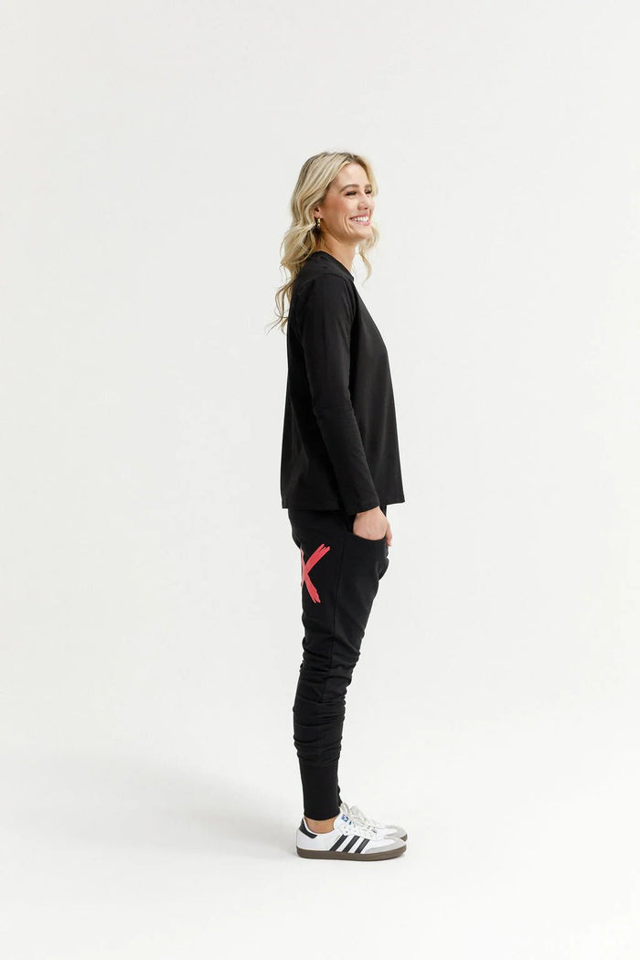 ALPINE APARTMENT PANTS BLACK WITH CORAL X_by_HOME LEE_women's_in_New Zealand_ ALPINE APARTMENT PANTS BLACK WITH CORAL X _