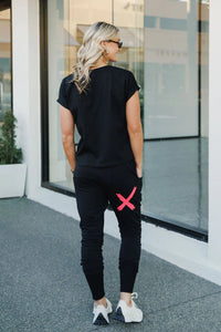 ALPINE APARTMENT PANTS BLACK WITH CORAL X_by_HOME LEE_women's_in_New Zealand_ ALPINE APARTMENT PANTS BLACK WITH CORAL X _