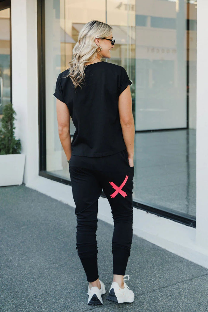 ALPINE APARTMENT PANTS BLACK WITH CORAL X_by_HOME LEE_women's_in_New Zealand_ ALPINE APARTMENT PANTS BLACK WITH CORAL X _
