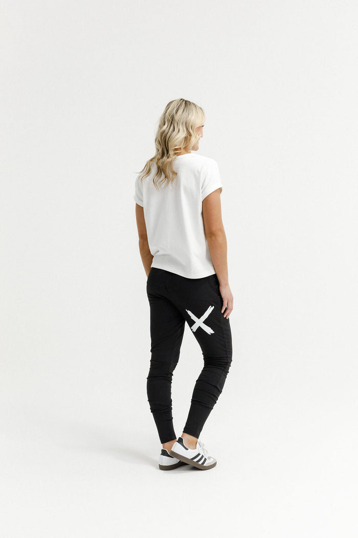 HOME - LEE_APARTMENT PANTS BLACK WITH WHITE PRINT _ APARTMENT PANTS BLACK WITH WHITE PRINT _ Ebony Boutique NZ