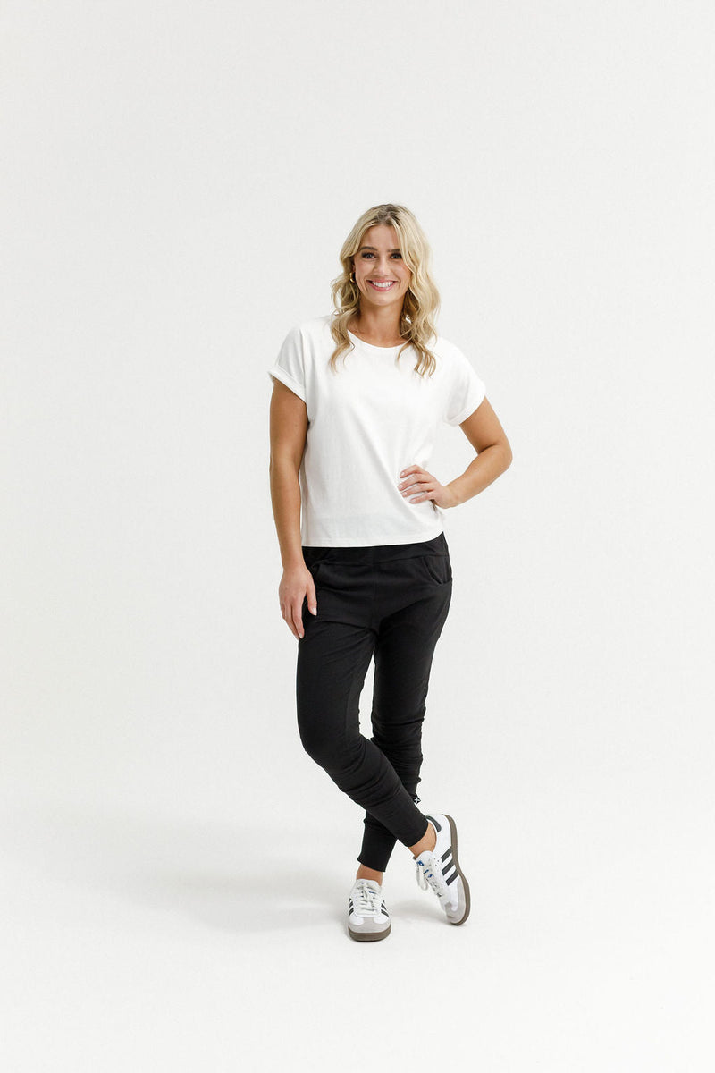 HOME - LEE_APARTMENT PANTS BLACK WITH WHITE PRINT _ APARTMENT PANTS BLACK WITH WHITE PRINT _ Ebony Boutique NZ