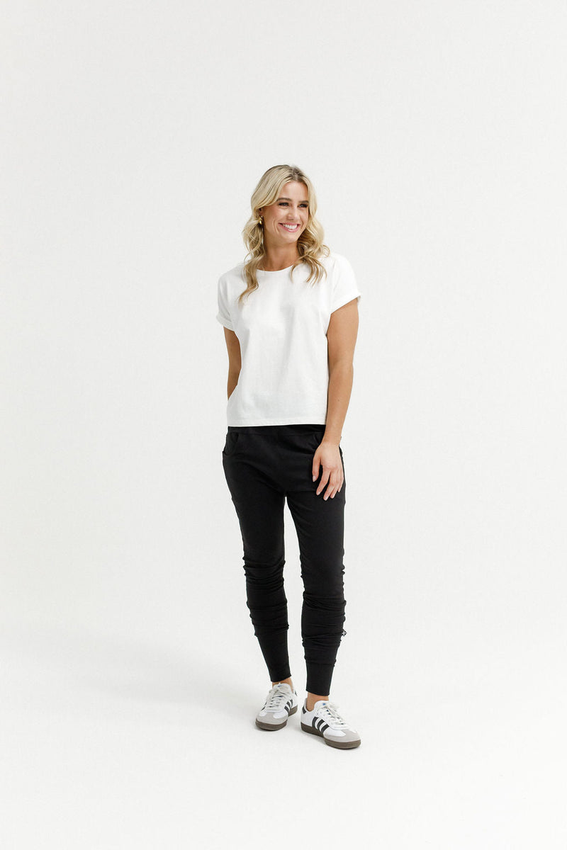HOME - LEE_APARTMENT PANTS BLACK WITH WHITE PRINT _ APARTMENT PANTS BLACK WITH WHITE PRINT _ Ebony Boutique NZ
