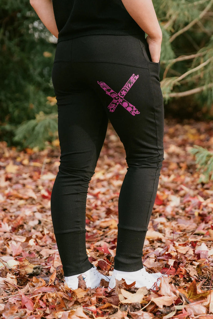HOME - LEE_APARTMENT PANTS WINTER WEIGHT BLACK WITH ORCHID DAMASK X _ APARTMENT PANTS WINTER WEIGHT BLACK WITH ORCHID DAMASK X _ Ebony Boutique NZ
